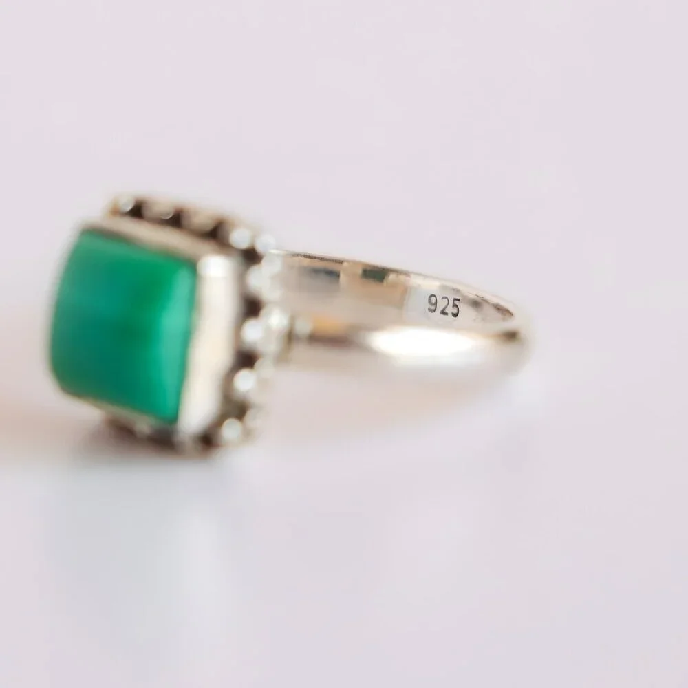 Genuine Malachite Ring in Sterling Silver